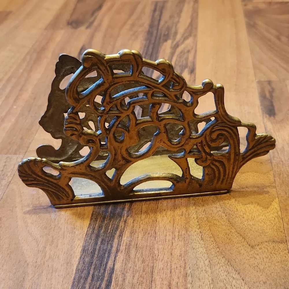 Vintage Brass Art Nouveau Style Napkin Holder